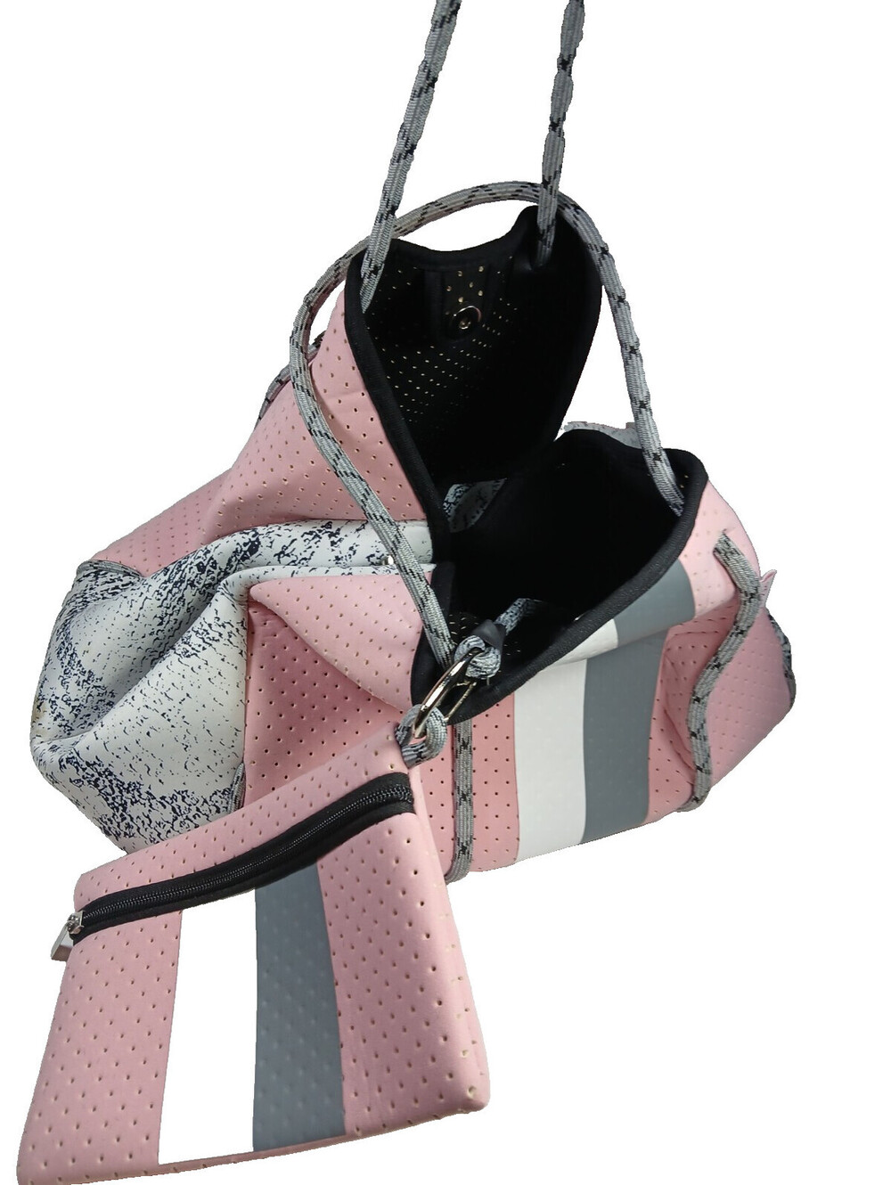 Jess Lea Large Tote Set Pink White Reptile Expandable Beach Party Summer Bag